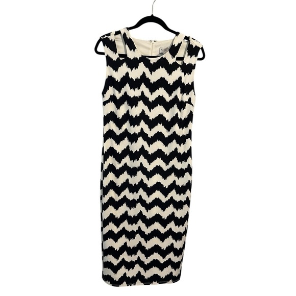 Carmen Marc Valvo Black and White Sleeveless Sheath Dress Size Medium Chevron - Picture 4 of 9